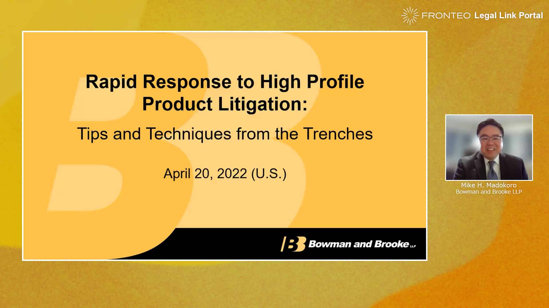 【Webinar】大型の製造物責任訴訟への迅速な対応～現場からのヒントとテクニック～ Part 1