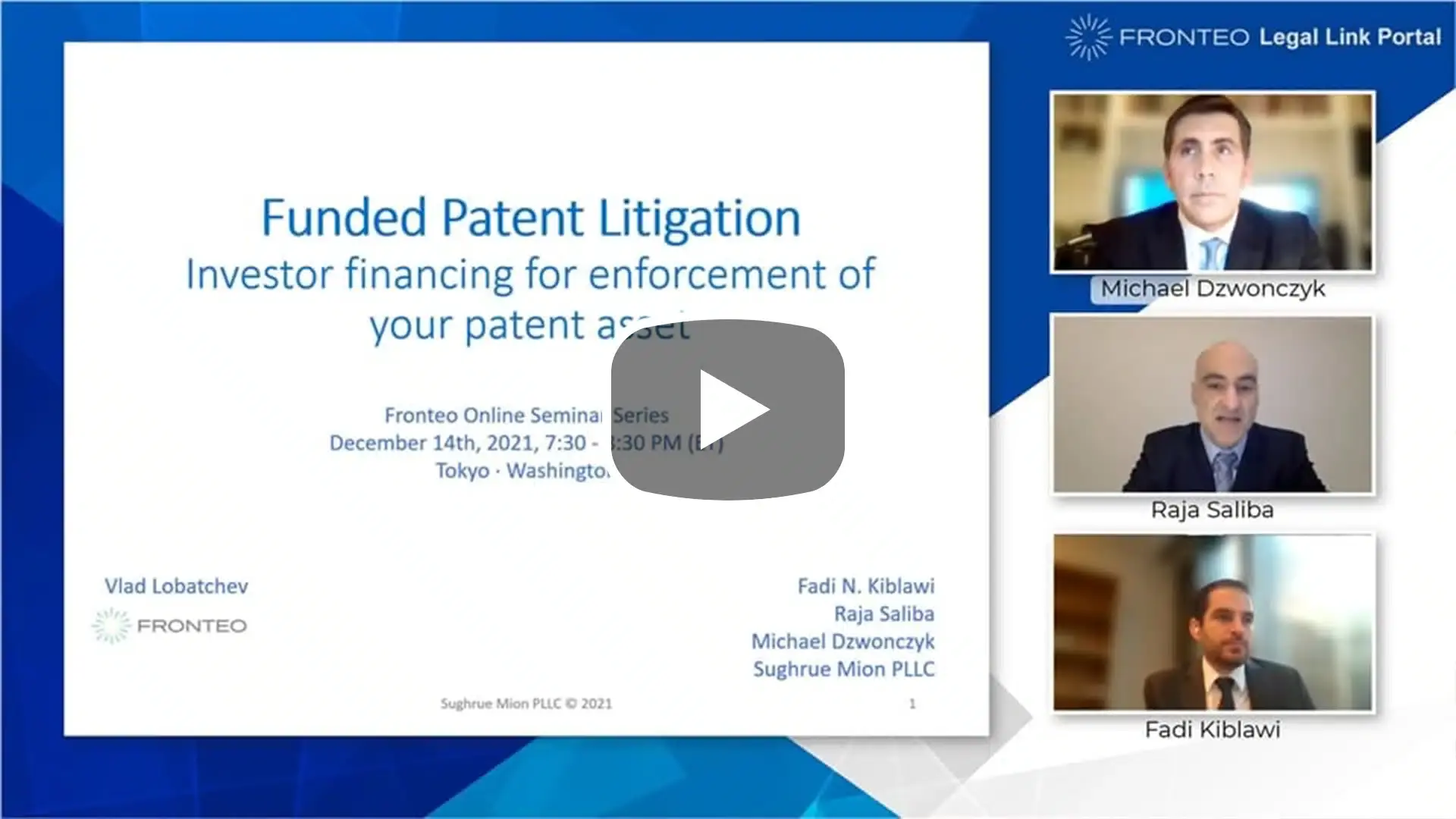 【Webinar】Funded Patent Litigation - 特許権行使のための投資家による資金調達 Part 1 [字幕]のサムネイル